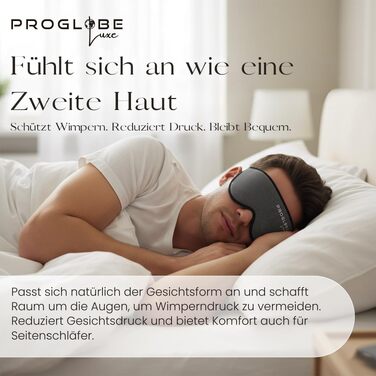 Маска для сну Proglobe Luxe 3D світлонепроникна для тих, хто спить на спині та боці, м'яка дихаюча маска для очей, темно-сіра