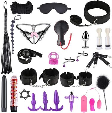 Набір для БДСМ з 26 елементів Qoosea: наручники, мотузки, анальні та бут плагі, для пар