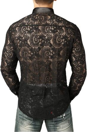 Чоловіча сорочка з сітки Bollrllr, прозора, облягаюча, з мереживом, для вечірок, клубів, випускного, розмір XXL, модель 6