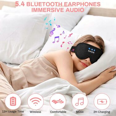 Маска для сну з Bluetooth-навушниками flintronic V5.4, бездротові стереонавушники для сну, подорожей та медитації, чорна