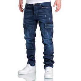 Чоловічі джинси-карго Amaci&Sons Regular Slim Denim з ефектом Destroyed, темно-сині, р. 32W/32L