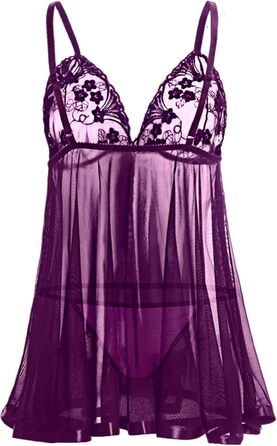 Сексуальна спідня білизна для жінок curvy: мереживний комплект ніжної білизни з лаком, babydoll, нігліж, великі розміри (5XL), фіолетовий