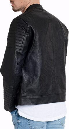 Чоловіча шкіряна куртка-байкер Jack & Jones штучна шкіра, чорна (Розмір L, модель Jate)