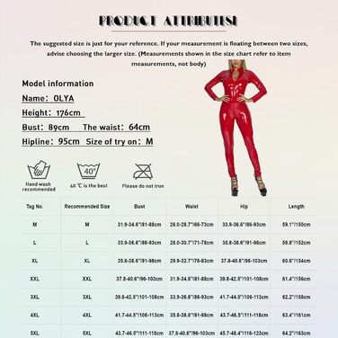 Боді з лакованої шкіри для жінок dPois: сексуальний латексний комбінезон з довгим рукавом, 5XL, червоний