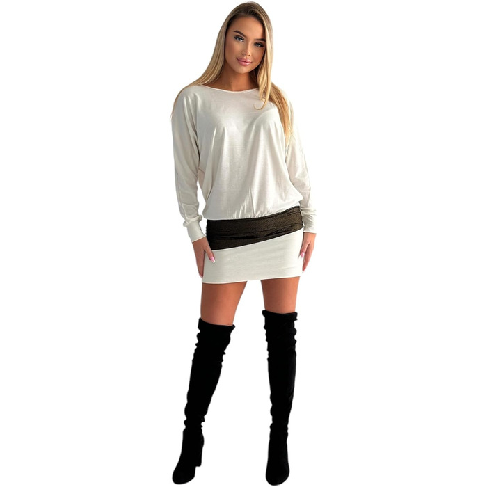 Сукня святкова Daen з блискітками, туніка-светр, розміри S-XXL (кремовий)