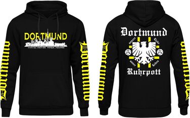 Чоловічий худі UGLYSHIRT Dortmund über Alles з принтом панорами міста (Skyline), чорний, розмір L