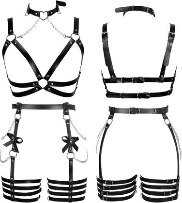 Жіночий шкіряний боді з корсетом BANSSGOTH, набір, з бантиком, мереживний, для танців та свят, чорний