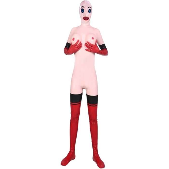 Латексний жіночий костюм YXFHHY з 3D-грудьми, рожевий, без застібки, для клубів та вечірок