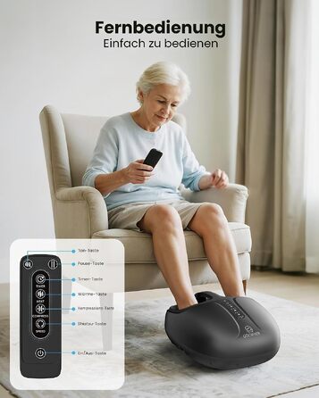 Електричний масажер для ніг COMFIER Shiatsu з функцією підігріву, розминком та компресією, 3 рівні інтенсивності, до 46 розміру EU