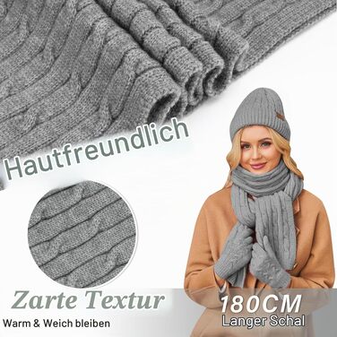 Зимовий подарунковий набір для жінок ZASFOU: тепла в'язана шапка-біні, шарф та сенсорні рукавички, темно-сірий, універсальний розмір
