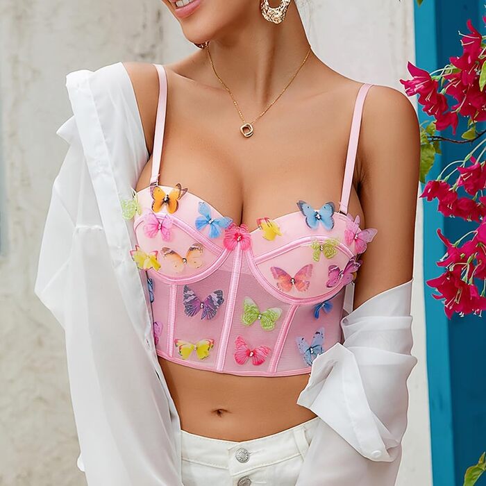 Топ-бралетта Tetudineu з квітковою вишивкою, рожевий (L)