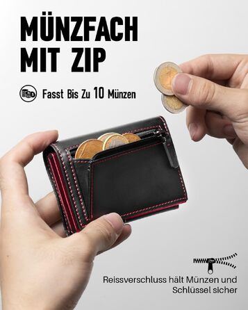 Чоловічий шкіряний гаманець з RFID-захистом, монетницею та вікном для фото, смарт-портмоне на 11 карток (Чорно-червоний)
