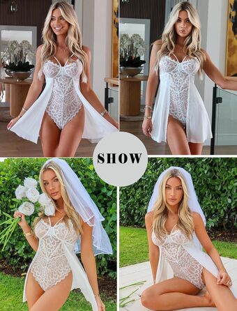 Avidlove Корсет-боді з мереживом для жінок, сексуальний V-подібний виріз, елегантна спідниця-боді, розмір XXL, білий колір