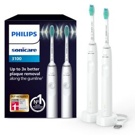 Електрична звукова зубна щітка Philips Sonicare 3100 з контролем натиску та таймером, біла, набір 2 шт. (HX3675/13)