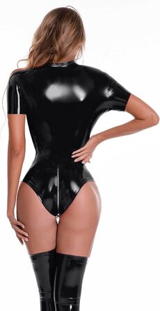 Сексуальний жіночий боді з ефектом мокрого блиску, лакована шкіра, блискавка, спідня білизна, ексклюзивна клубна мода, костюм (чорний, розмір 38-40)