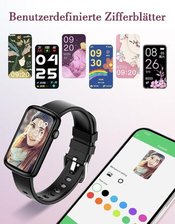 Смарт-годинник для жінок 1.47'' Fitness Tracker: моніторинг пульсу, SpO2, сну, крокомір, відстеження менструального циклу, сповіщення дзвінків та WhatsApp, сумісний з Android та iOS, чорний