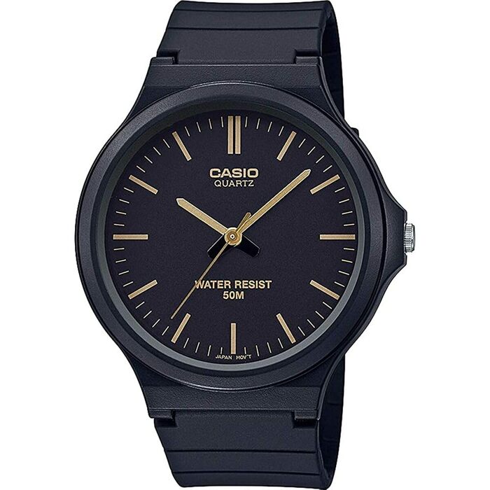 Аналоговий кварцовий годинник Casio Collection Unisex з полімерним ремінцем (Чорний/Золотий)