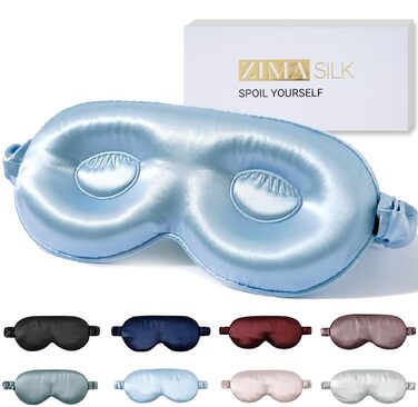 Маска для сну ZIMASILK з натурального шовку малбери 22 мом, 3D анатомічна з нульовим тиском для довгих вій та нарощених вій, небесно-блакитна