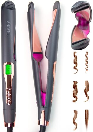 Випрямляч та плойка для волосся 2 в 1 ANGENIL Pro Twist, керамічний стайлер з LCD-дисплеєм та регулюванням температури (130°C-230°C), колір Iron Grey, HY-099