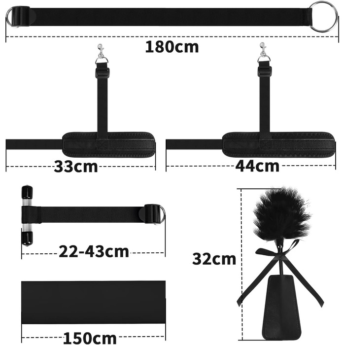 Набір для БДСМ з петлями та наручниками: петлі для ліжка, наручники, розтяжка, фіксатори для ніг (5 шт.)