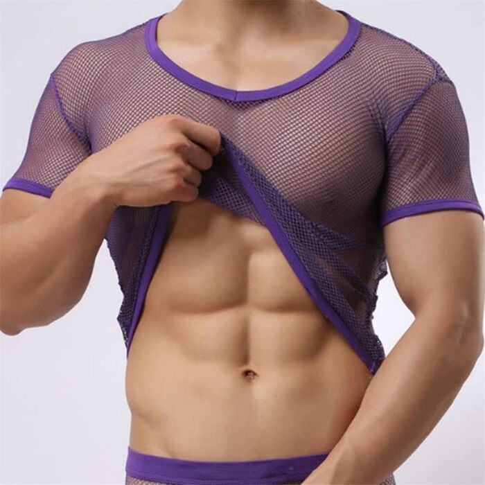 Чоловіча літня футболка з сіткою - прозора спортивна футболка для чоловіків, чорна (L)