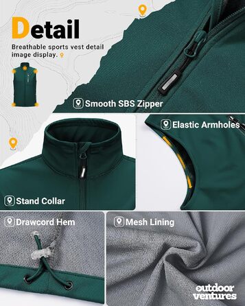 Чоловічий жилет Softshell Outdoor Ventures для велосипеда та активного відпочинку, водонепроникний (XL, темно-зелений)
