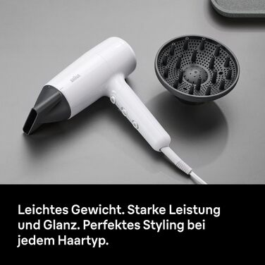 Фен для волосся Braun HD4.2 з дифузором та styling-насадкою, технологія Super IONTEC, 2100 Вт, 3 температури та 3 швидкості, чорно-сірий (BRHD226E)