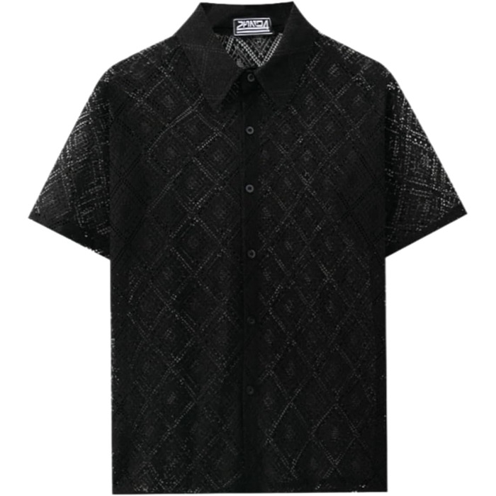 Чоловіча сорочка SOOUICKER з мереживом, короткий рукав, літня, вільний крій, для відпочинку, на вечірку, біла (чорна, 3XL)