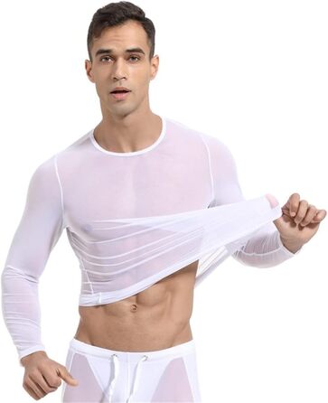 Чоловіча сітчаста футболка з прозорим дизайном, довгі рукави, сіра