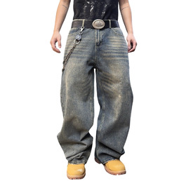 Чоловічі джинси Hip Hop Baggy: широкі рвані джинси в стилі Y2K та Skater, денім Retro B10, сині, розмір L