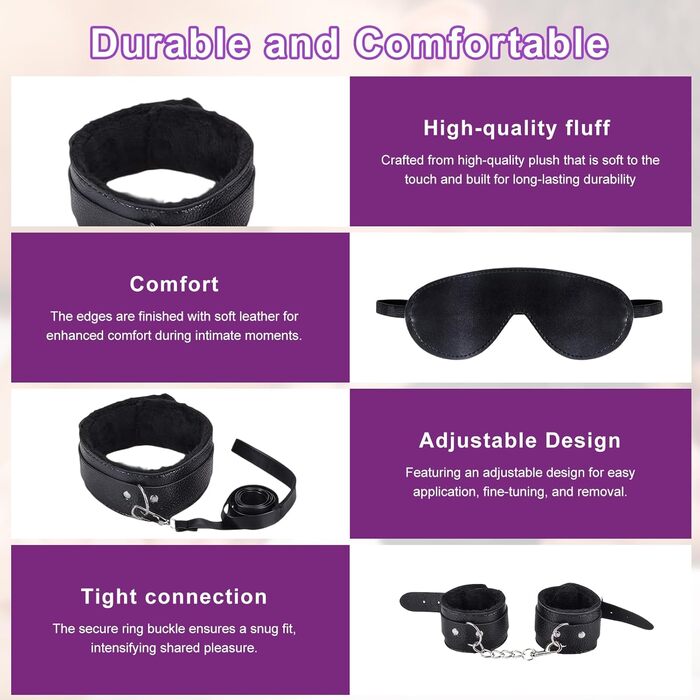 Набір для БДСМ з шкіри, 17 предметів: наручники, маска для очей, мотузки, для дорослих пар