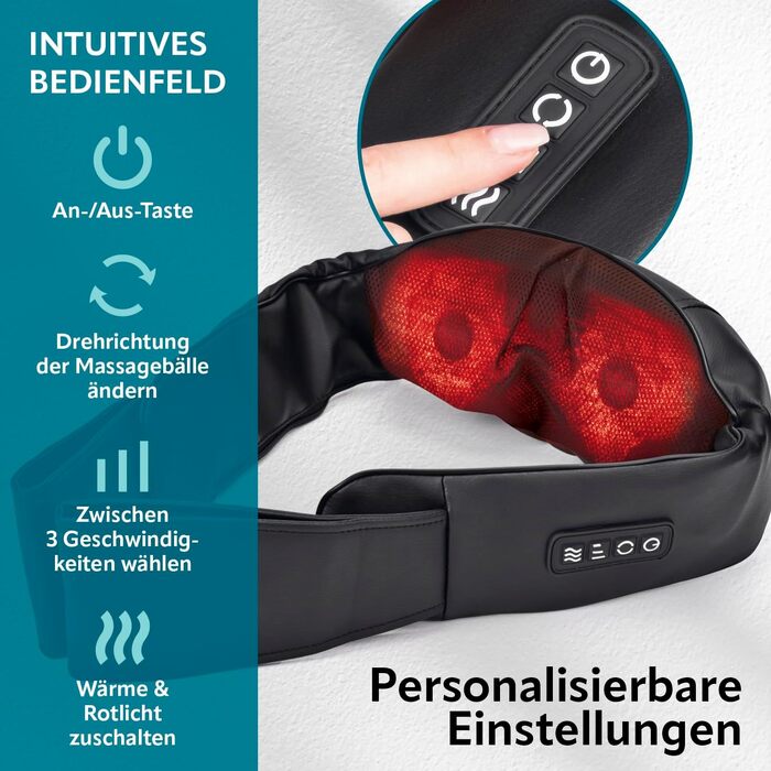 Масажер для шиї та плечей VITALmaxx Shiatsu з функцією підігріву, розминаючий та компресійний масажер для спини та ніг, 8 ротаційних кульок, чорний