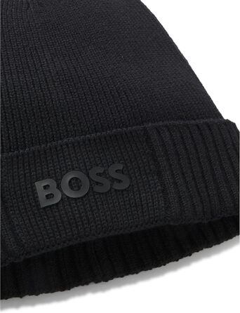 Чоловіча шапка-біні BOSS Asic Beanie-X з бавовни та віргинської вовни з логотипом, чорна, універсальний розмір