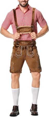 Традиційний костюм для чоловіків RUMAOZIA: повний комплект (ледерхоза, сорочка, латкова штани) для Октоберфесту, тематична вечірка, коричневий, розмір M