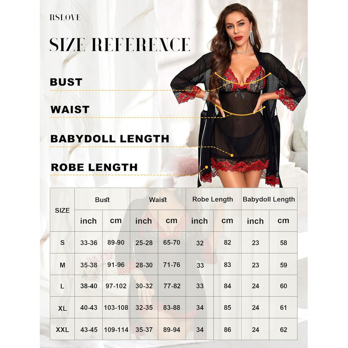 Сексуальна спідня білизна RSLOVE для жінок: мереживний бабідол з халатом, нічна сорочка, нічна сорочка, чорний, червоний, XL