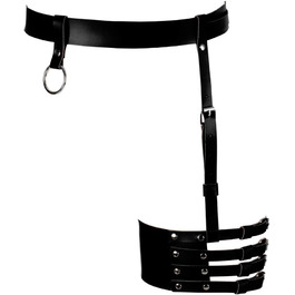 Жіночий шкіряний поясок для панчіх, корсет, боді-кейдж, чорний