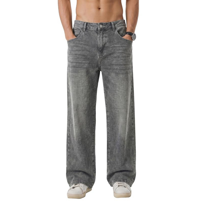 Чоловічі джинси Elegancity Baggy Stretch — широкі штани Straight Y2K Streetwear, Loose Fit, сірі, розмір XS