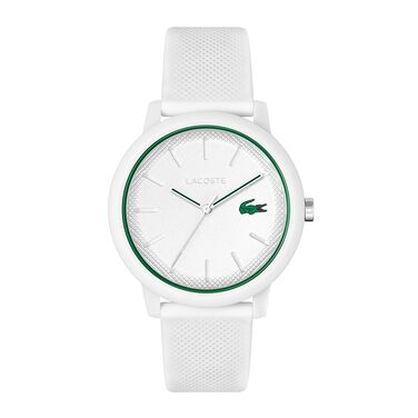 Аналоговий кварцовий годинник Lacoste 12.12 унісекс з білим силіконовим ремінцем Petit Piqué