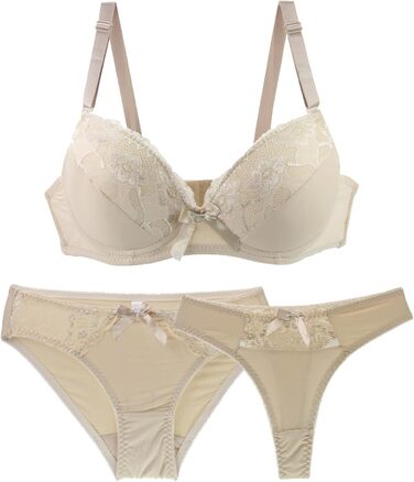 Бюстгальтер Push-up Necalisi BH для жінок з кісточками, комплект нижньої білизни, мереживна білизна, бюстгальтер та трусики, комплект бюстгальтерів Push-up (38/85B, Бежевий)