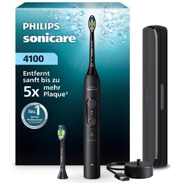 Електрична сонічна зубна щітка Philips Sonicare Series 4100 з датчиком тиску, 4 режимами очищення та дорожнім футляром, чорна, HX4044/52