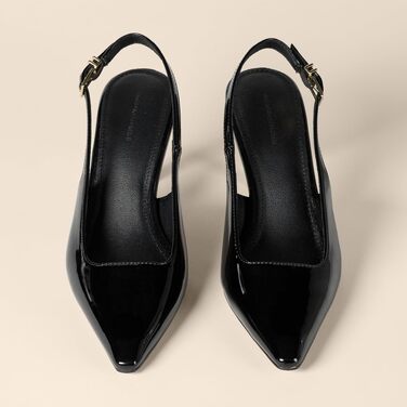 Жіночі туфлі-слінгбеки Amazon Essentials на низьких підборах (kitten heels), 39 EU, чорний лакована шкіра