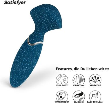 Вібратор Satisfyer Mini Wand-er: 12 програм, водонепроникний (IPX7), медичний силікон, для жіночих масажів та еротичних розваг, блакитний