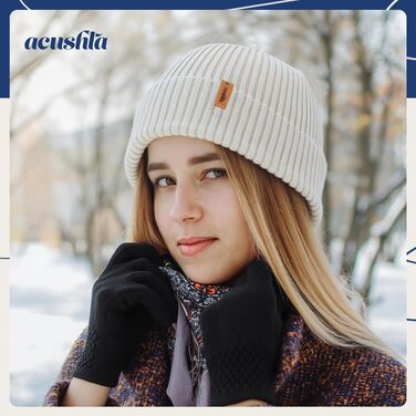 Зимова шапка біні ACUSHLA з 100% мериносової вовни, oversize (XL-XXL), колір кремовий