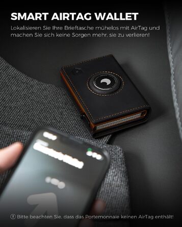 Чоловічий смарт-гаманець DODENSHA MagSnap для AirTag з RFID захистом, відділенням для монет та картхолдером на 10+ карток, чорно-помаранчевий