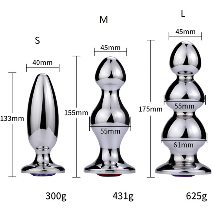 Анальний масажер Stile Extra Lang з металу та діамантовою основою. Стимулятор G-точки, простати. Для чоловіків та жінок. Срібло, розмір S.