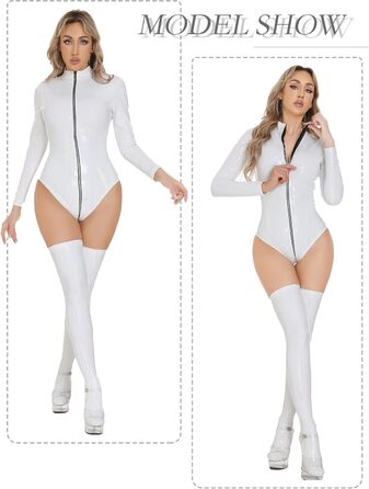 Боді жіноче Maeau з лакової шкіри, облягаючий комбінезон, вечірній костюм, латексний боді, трикотажний костюм з довгим рукавом, для клубу, вечірки, XS-XL, білий M