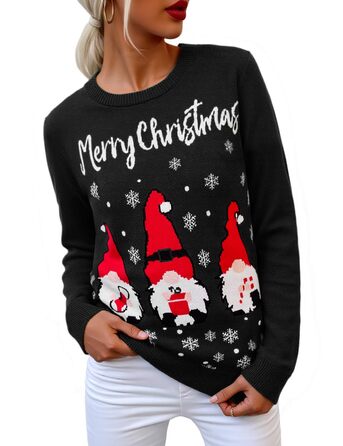 Смішний різдвяний светр Terecey Daen з принтом, зимовий лонгслів Ugly Christmas Sweater, чорний, XL