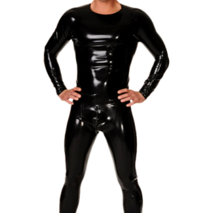 Чорне латексне лонгслів для чоловіків, натуральний каучук, футболка з круглим вирізом, підходить для косплею та костюмів, розмір XXL