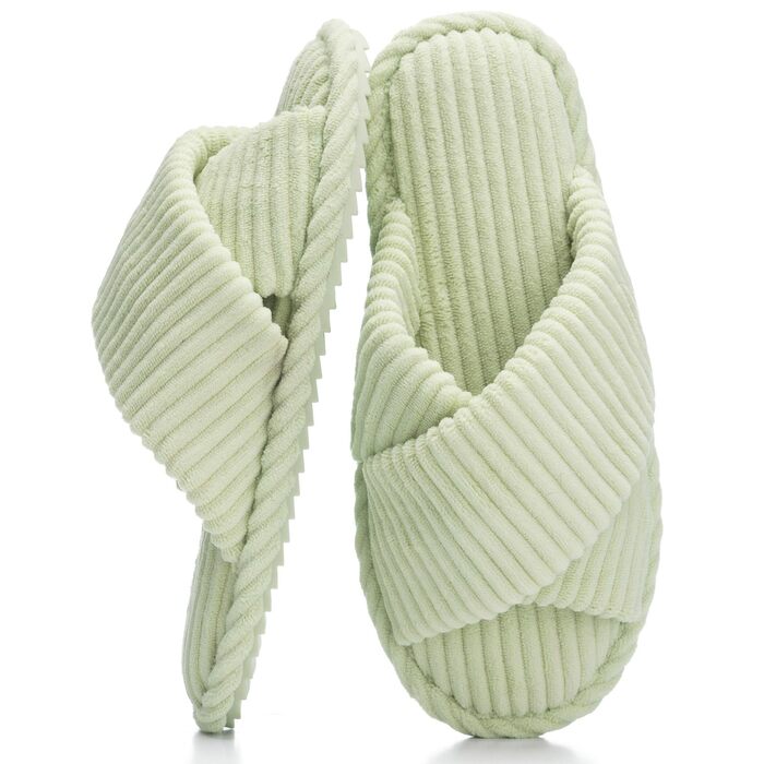 Жіночі домашні капці GOEWY з ефектом пам'яті (Memory Foam), тканинні шльопанці з відкритим носком та бантом, протиковзка підошва, колір зелений, розмір 38/39 EU