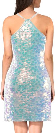 Сукня жіноча класична приталена з паєтками, на тонких бретелях, з V-подібним вирізом та рукавами-танкетопами (M, великий білий з райдужним візерунком)